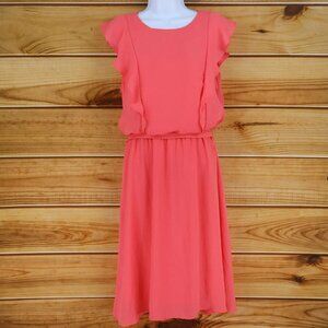 H&M Maternity Midi Dress Womens Sz M Bright Pink Belted Ruffles Lined Sleeveless